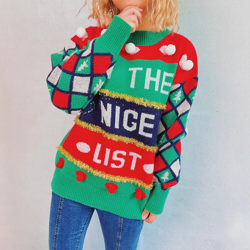 Women's Christmas Sweater with Three-Dimensional Motifs and Glittering Accents R&B