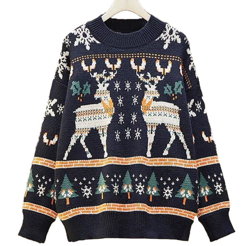 Women's Christmas Sweater with Festive Reindeer Design and Cozy Material R&B