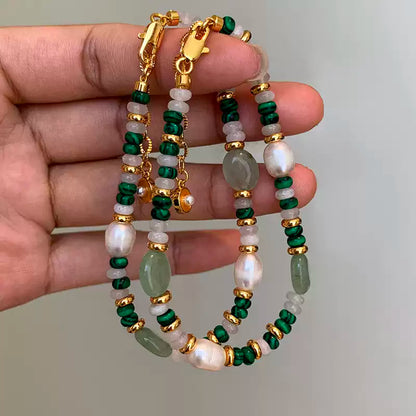Freshwater Pearl & Malachite Beaded Bracelet