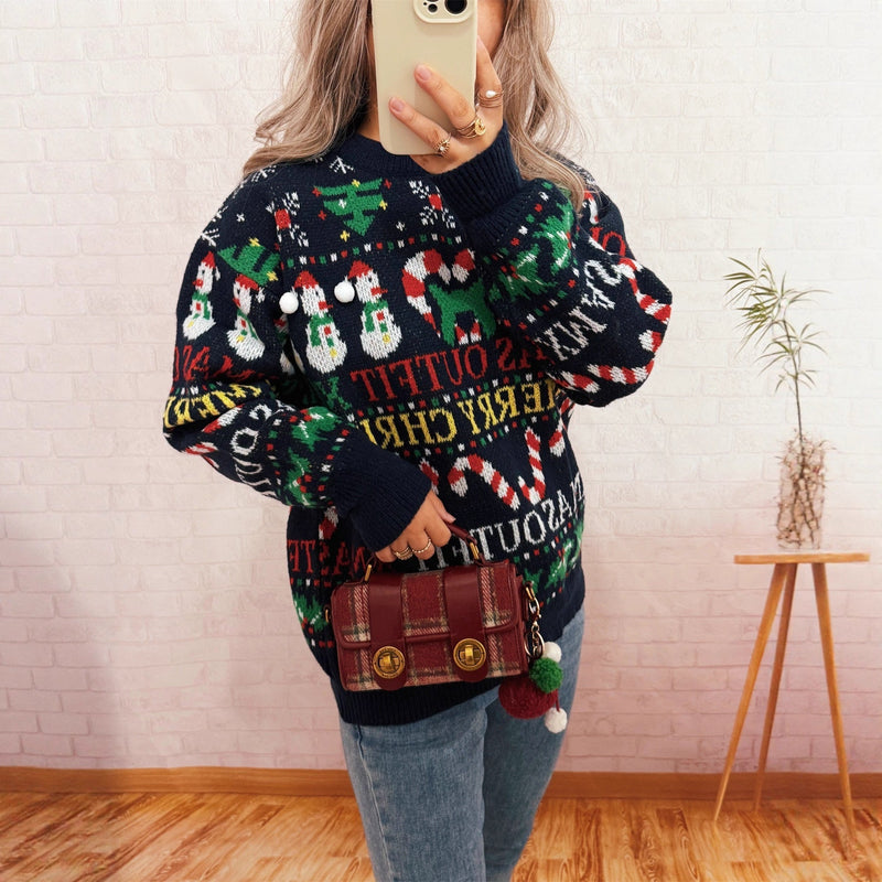 Women's Christmas Sweater with Nordic Design and Festive Motifs R&B