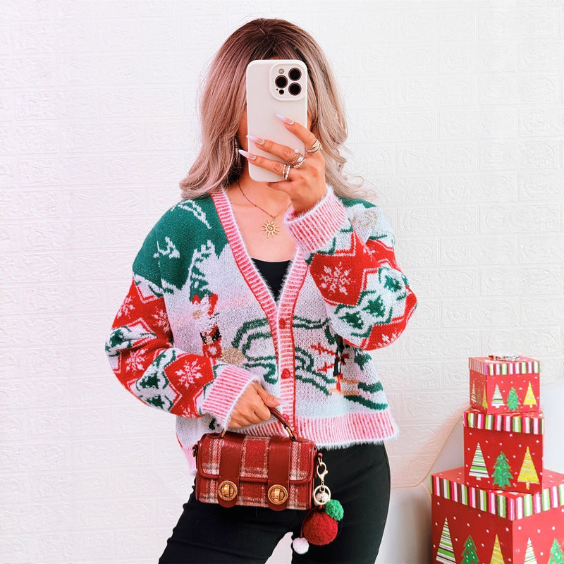 Women's Cardigan in Festive Design with Christmas Motifs R&B