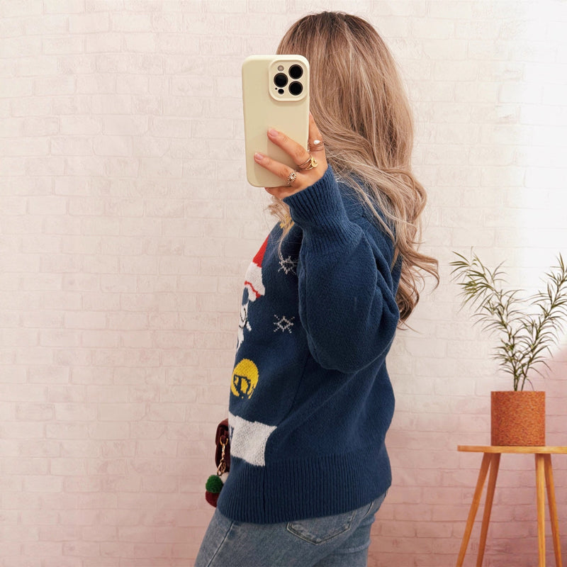 Women's Festive Knit Sweater with Christmas Motif R&B