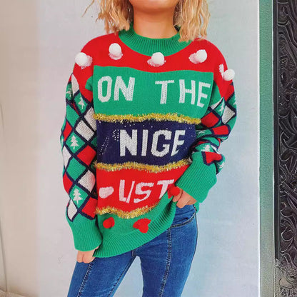 Women's Festive Sweater with Colorful Appliqués and Playful Design R&B