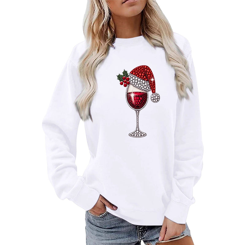 Women's Sweatshirt with Soft Lining and Festive Wine Motif