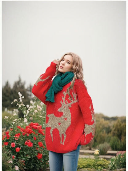 Women's Cozy Sweater with Festive Snowflake Pattern R&B