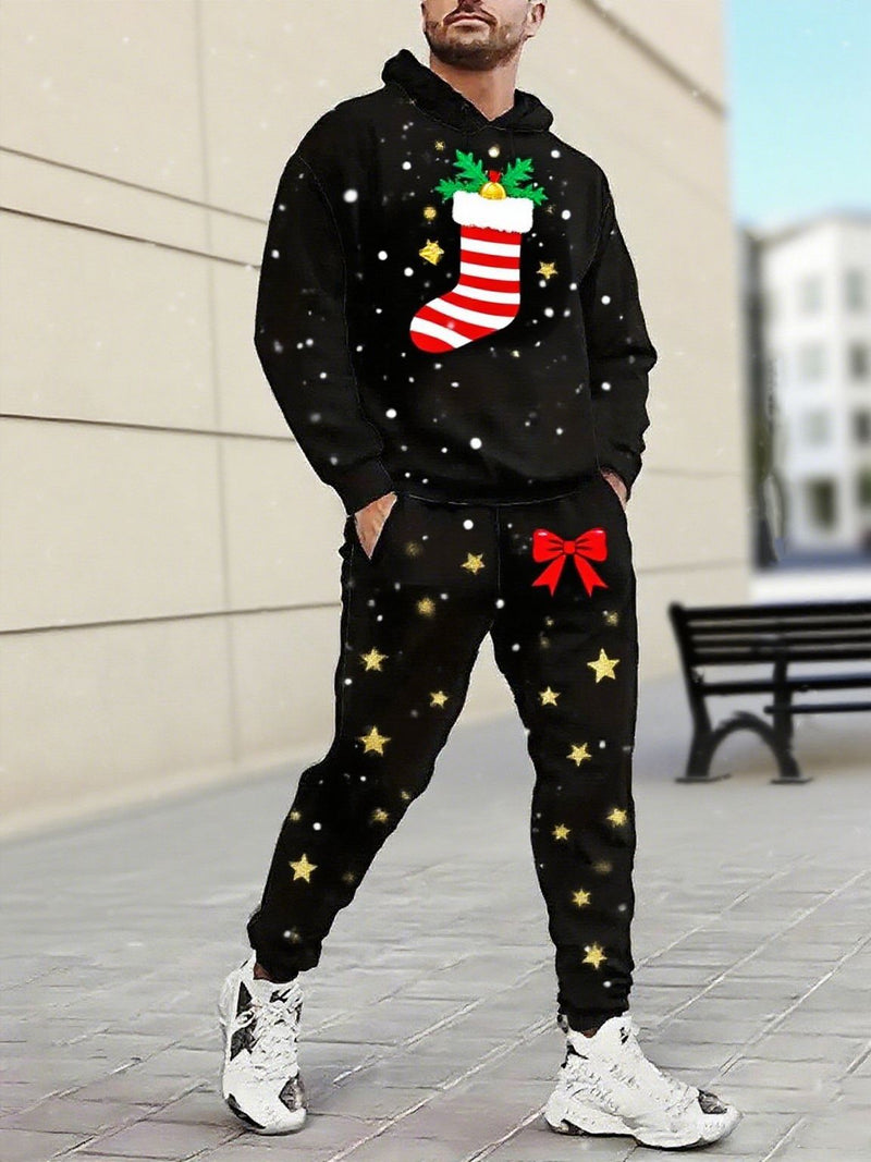 Men's Christmas-Motif Hoodie and Sweatpants Set