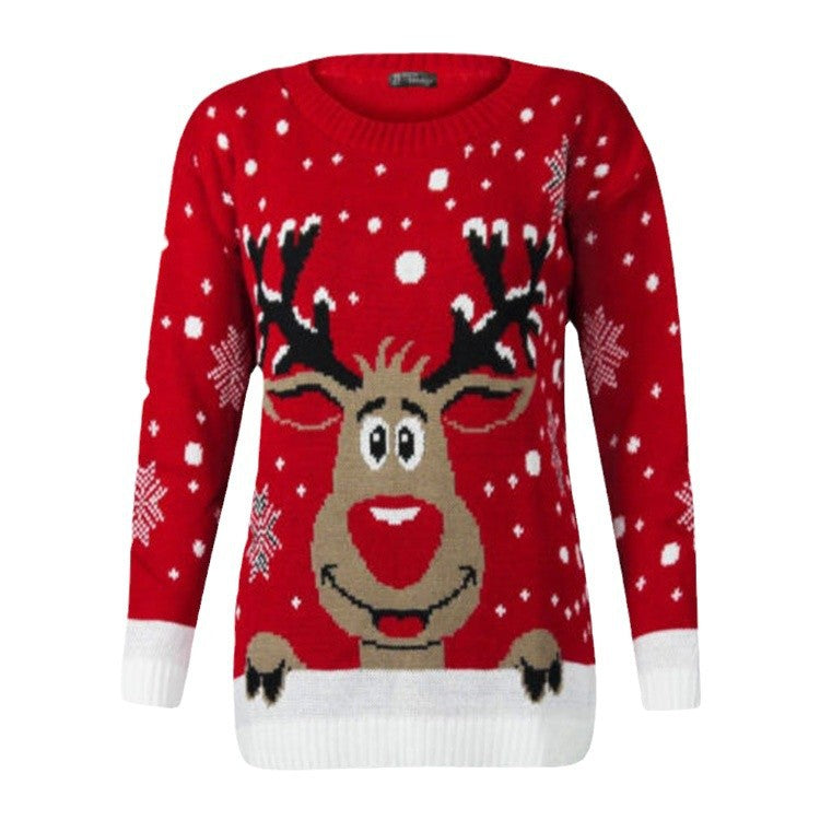 Women's Christmas Sweater with Cheerful Reindeer Design and Soft Material R&B