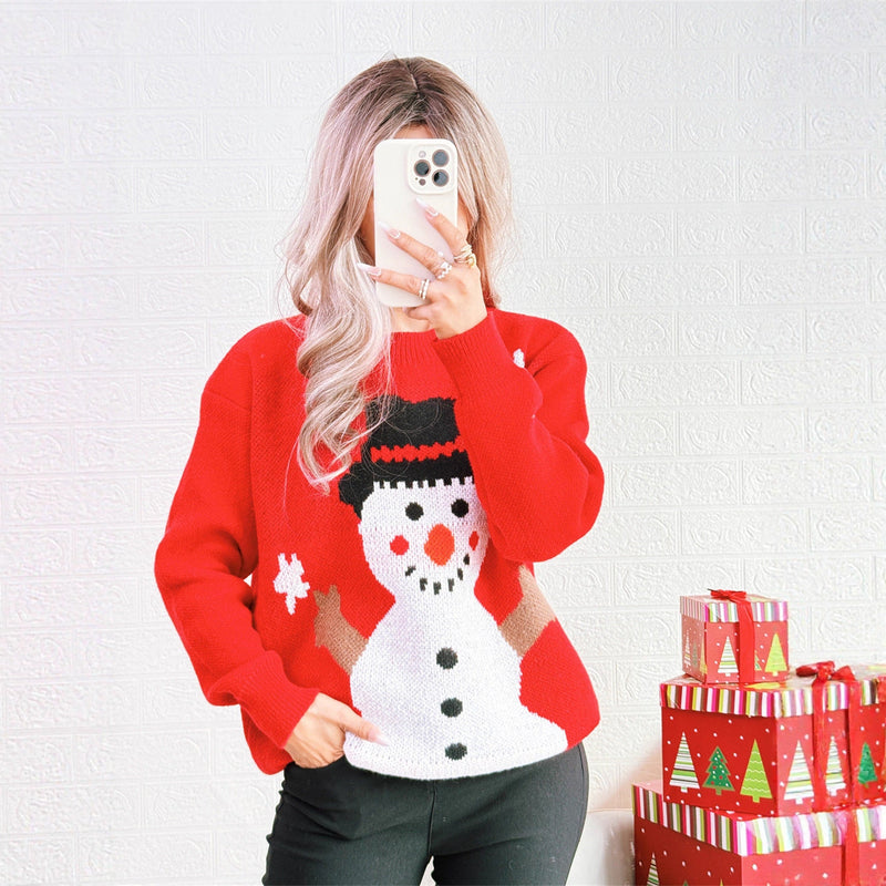 Women's Christmas Sweater with Festive Snowman Motif