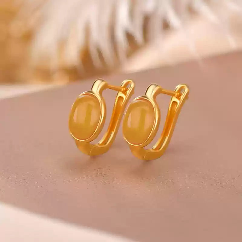 Aventurine and Honey Jade Hoop Earrings