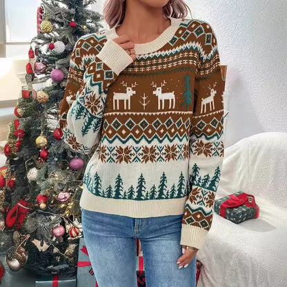 Women's Christmas Sweater with Festive Reindeer Design and Soft Material
