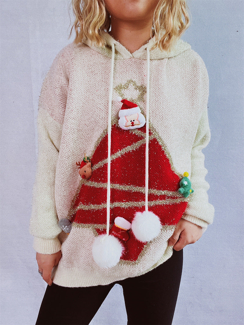 Women's Festive Hoodie with Christmas Motif and 3D Appliqués