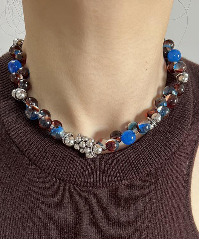 Original Colorblock Stainless Steel Acrylic Beads Gratuated Bead Necklace Yr010