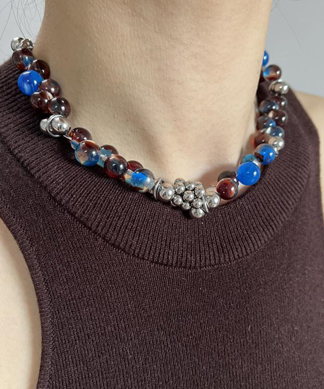 Original Colorblock Stainless Steel Acrylic Beads Gratuated Bead Necklace Yr010