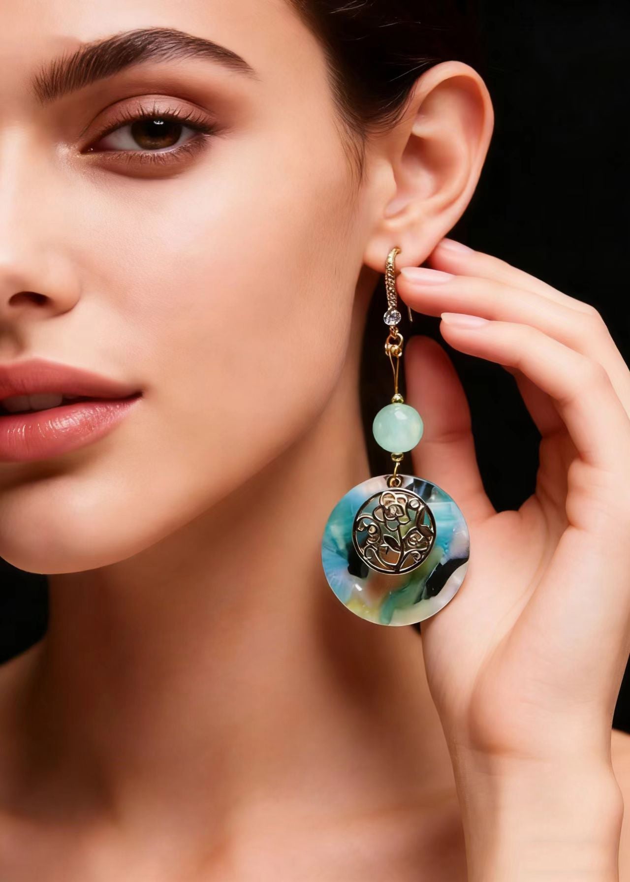 Original Design Blue Circular Jade National Style Drop Earrings