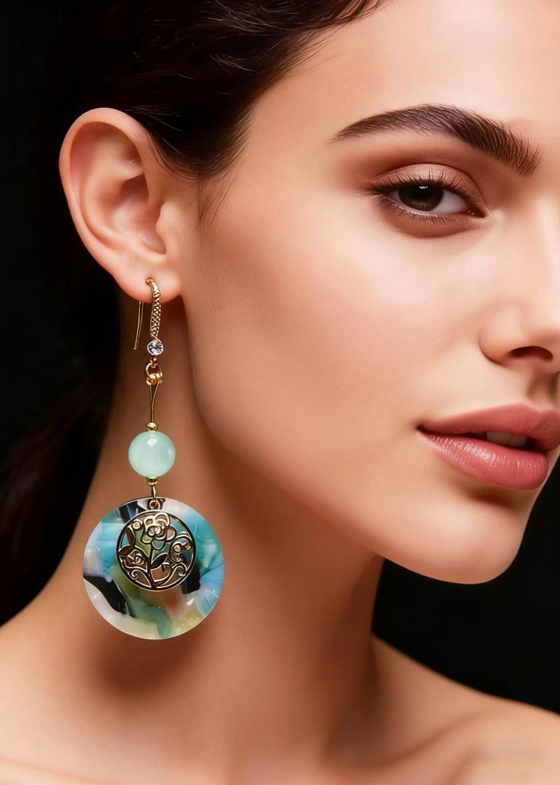 Original Design Blue Circular Jade National Style Drop Earrings