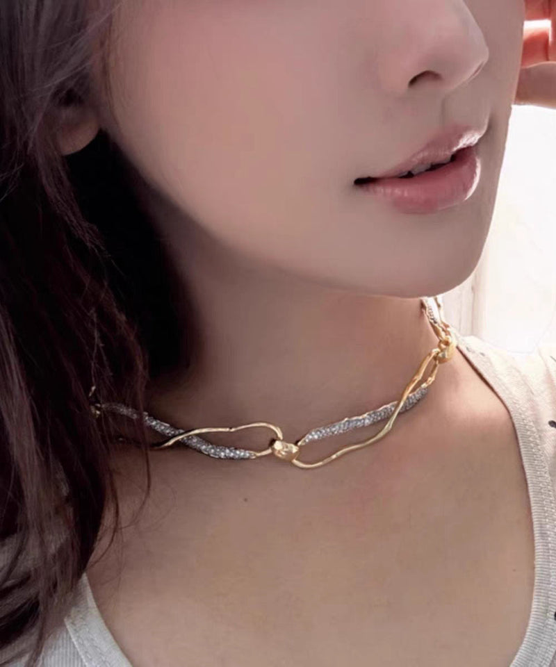Original Design Gold Copper Zircon Asymmetrical Intertwined Necklace