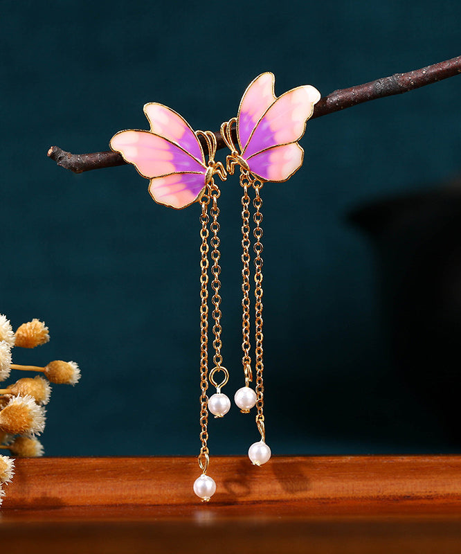 Original Design Gradient Color Ancient Gold Pearl Butterfly Tassel Earrings Gh1082