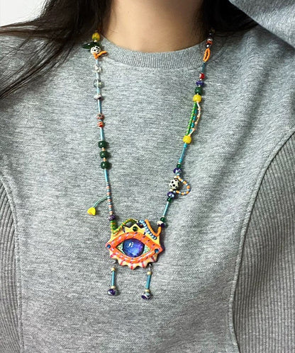 Original Design Rainbow Alloy Beading Tassel Pendant Necklace Rg018