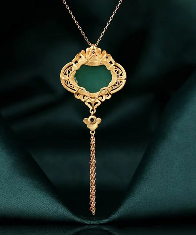 Original Design Rainbow Copper Overgild Jade Pearl Enamel Safety Lock Tassel Pendant Necklace Kx1070