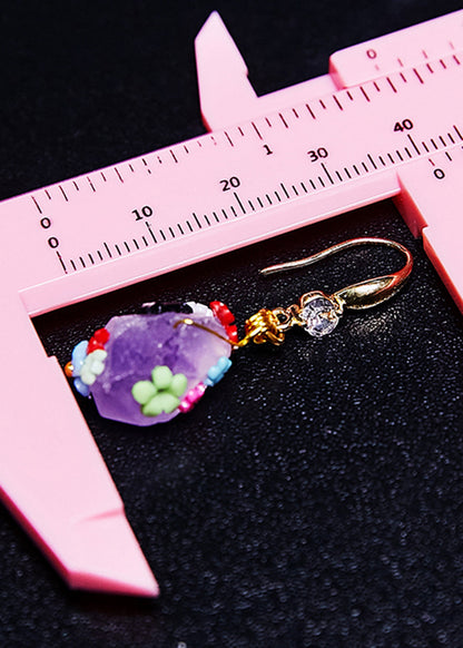 Original Naturally Purple Jade Multicolour Flowers Drop Earrings