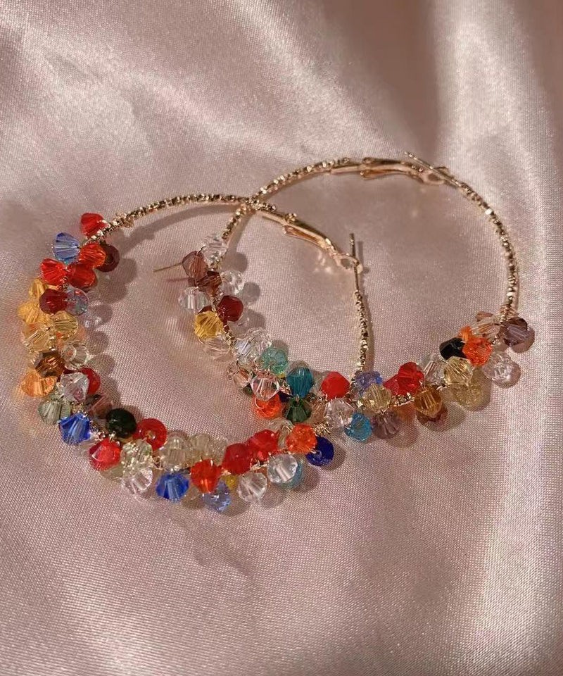 Oversize Gold Copper Overgild Crystal Hoop Earrings