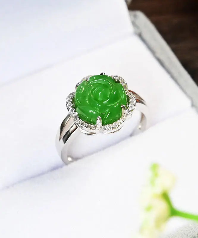 Green Sterling Silver Jade Zircon Rings