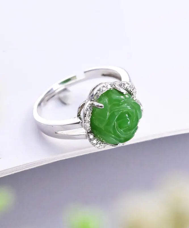 Green Sterling Silver Jade Zircon Rings