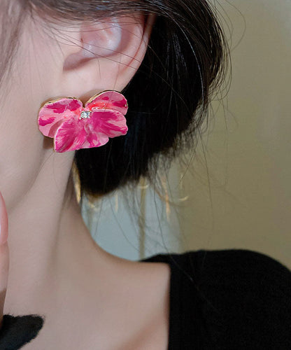 Oversize Pink Copper Zircon Oil Drip Stud Earrings