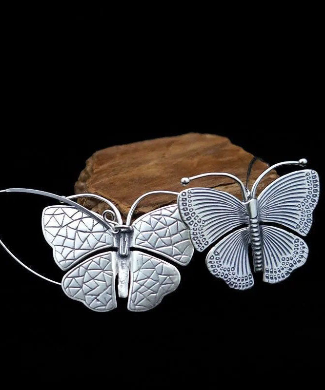 Oversize Silk Sterling Silver Butterfly Hoop Earrings Tw1044