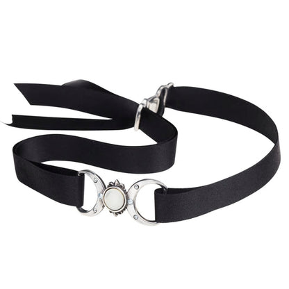 Triple Goddess Moon Pearl Ribbon Choker Necklace by Alchemy Gothic