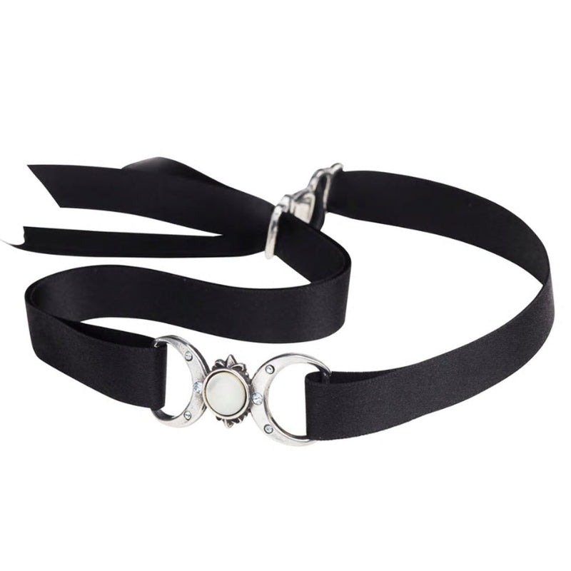 Triple Goddess Moon Pearl Ribbon Choker Necklace by Alchemy Gothic