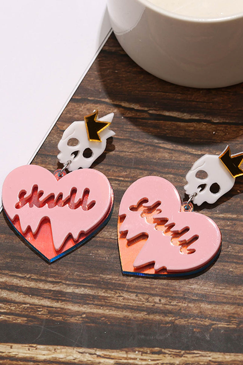 Pink Crown Skull Peach Heart Earrings