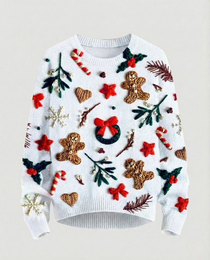 Christmas Sweater with Festive 3D Embroidery - Ideal for the Holidays, Parties & Winter