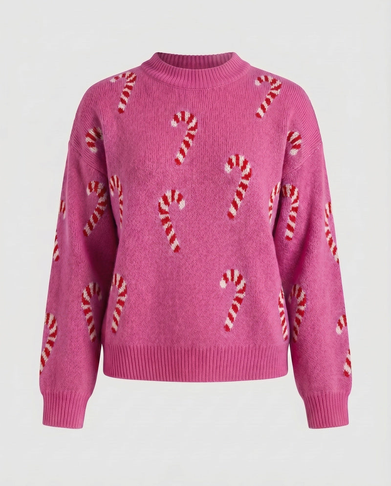 Women's Sweater with Festive Candy Cane Motif R&B