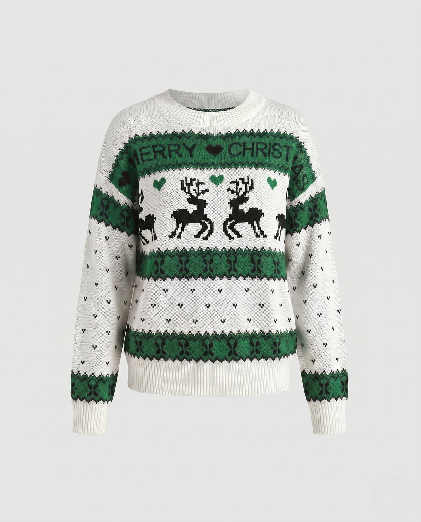 Women's Christmas Knit Sweater with Blue-White Motif and Crew Neck R&B