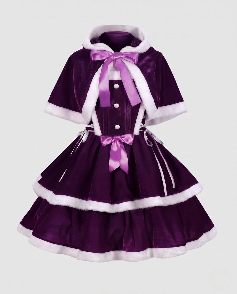 Women's Festive Christmas Dress with Hood and Ruffle Details