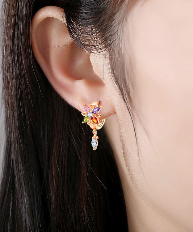 Regular Gold Alloy Crystal Zircon Tassel Drop Earrings