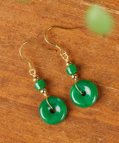 Regular Green Silver Overgild Jade Safety Buckle Drop Earrings Tw1009