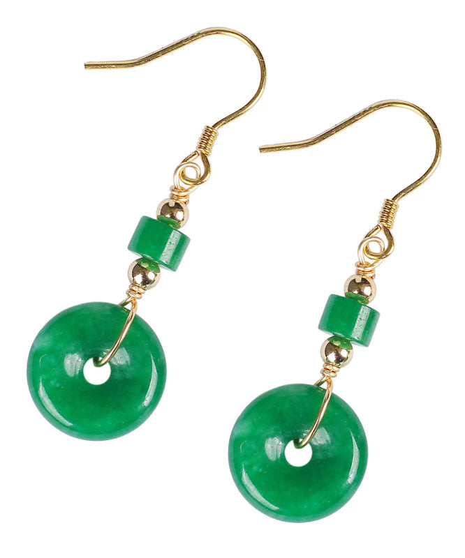 Regular Green Silver Overgild Jade Safety Buckle Drop Earrings Tw1009