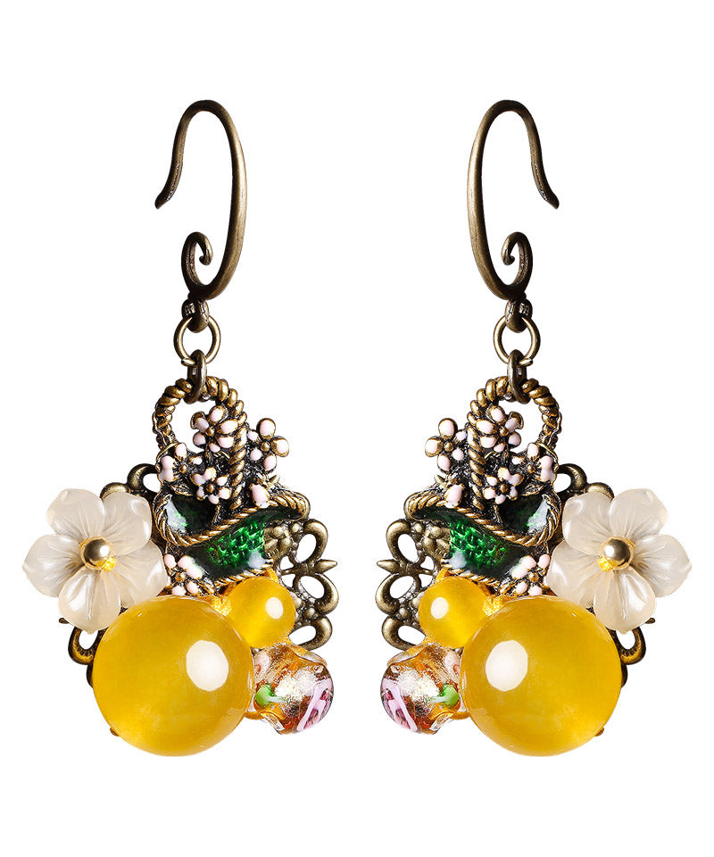Regular Yellow Copper Pearl Coloured Glaze Oil Drip Drop Earrings