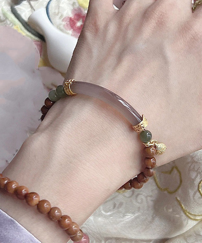 Retro Brown Beading Patchwork Jade Charm Bracelet Gh1057
