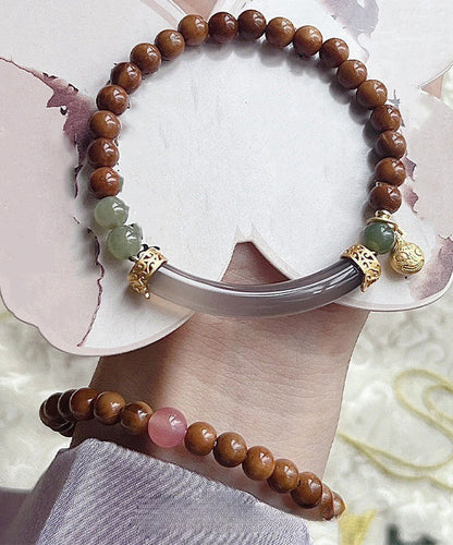 Retro Brown Beading Patchwork Jade Charm Bracelet Gh1057