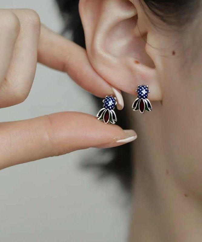Retro Colorblock Sterling Silver Enamel Koi Carp Hoop Earrings Gh1062