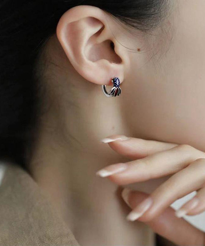 Retro Colorblock Sterling Silver Enamel Koi Carp Hoop Earrings Gh1062