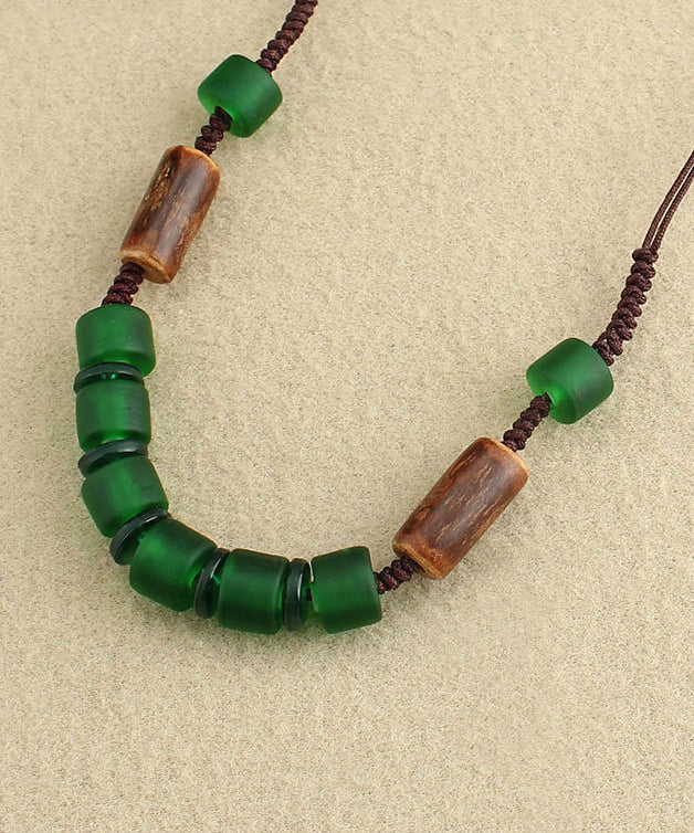 Retro Style Green Handwoven Crystal Necklace