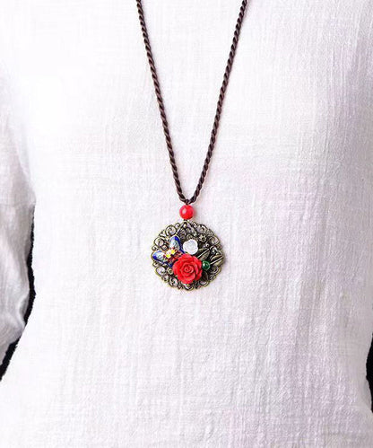 Retro Red Butterfly Hollow Out Metal Pendant Necklace