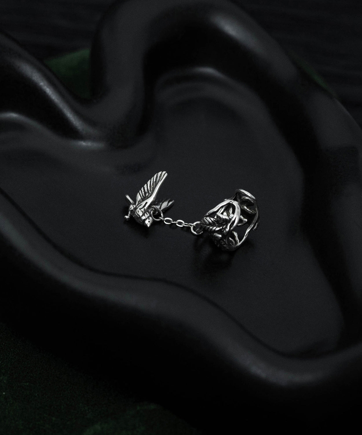 Retro Silk Sterling Silver Flying Bird Hollow Out Tassel Single One Drop Earrings