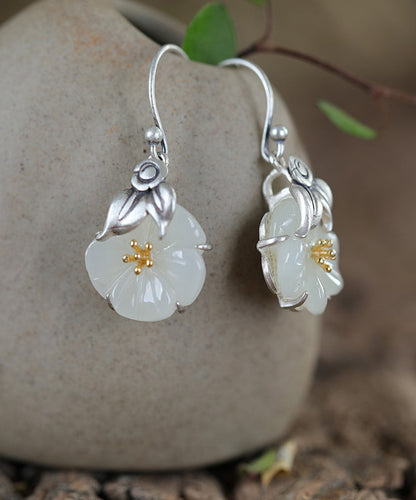 Retro Silk Sterling Silver Inlaid Jade Drop Earrings Kx1088
