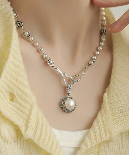 Retro Silk Sterling Silver Pearl Pendant Necklace Kx1085