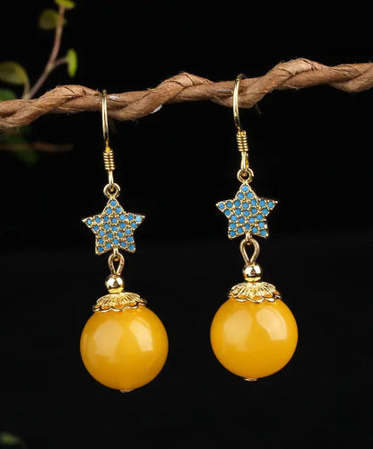 Sterling Silver Amber Beeswax Star Drop Earrings
